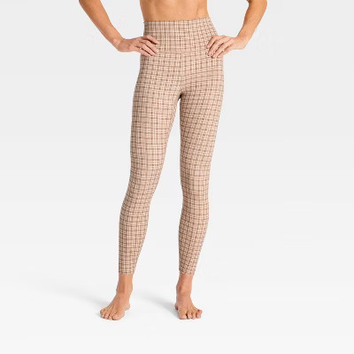 Women's Everyday Soft Ultra High-Rise 7/8 Leggings - All In Motion™ Tan Plaid Print XS | Target