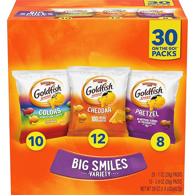 Goldfish Crackers Big Smiles Variety Pack with Cheddar, Colors, and Pretzels, Snack Packs, 30 Ct | Amazon (US)