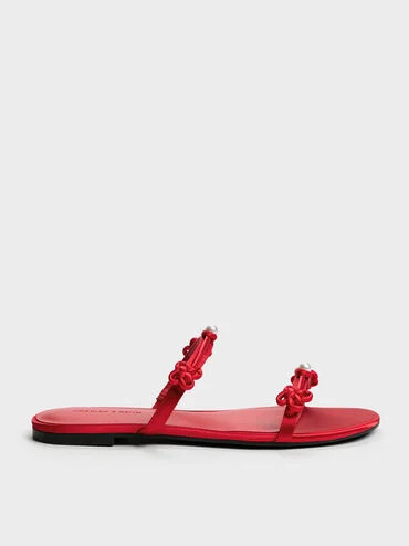 Orinda Knot-Pearl Slide Sandals
    
         - Red | Charles & Keith US