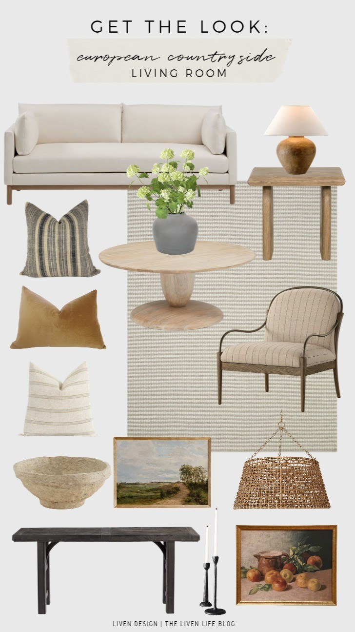 European rustic living room. Home decor. Pedestal coffee table. Amber Lewis accent chair. Throw pillows. Ceramic earthy lamp. Console table. Earthy vase. Neutral striped rug. Still life fruit art. European art

#LTKSeasonal #LTKHome #LTKSaleAlert