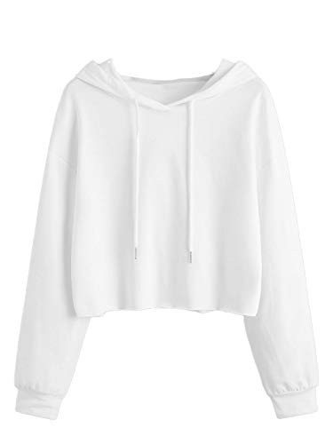MakeMeChic Women's Cropped Hoodie Casual Workout Crop Sweatshirt Tops C White XL | Amazon (US)