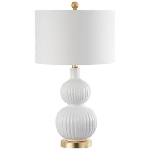 Arreba White Ribbed Gourd Ceramic Table Lamp | LampsPlus.com