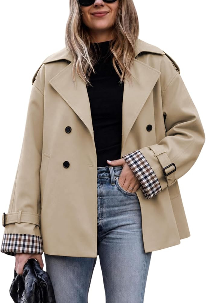 Women's Oversized Trench Coat Lapel Collar Jacket | Amazon (US)
