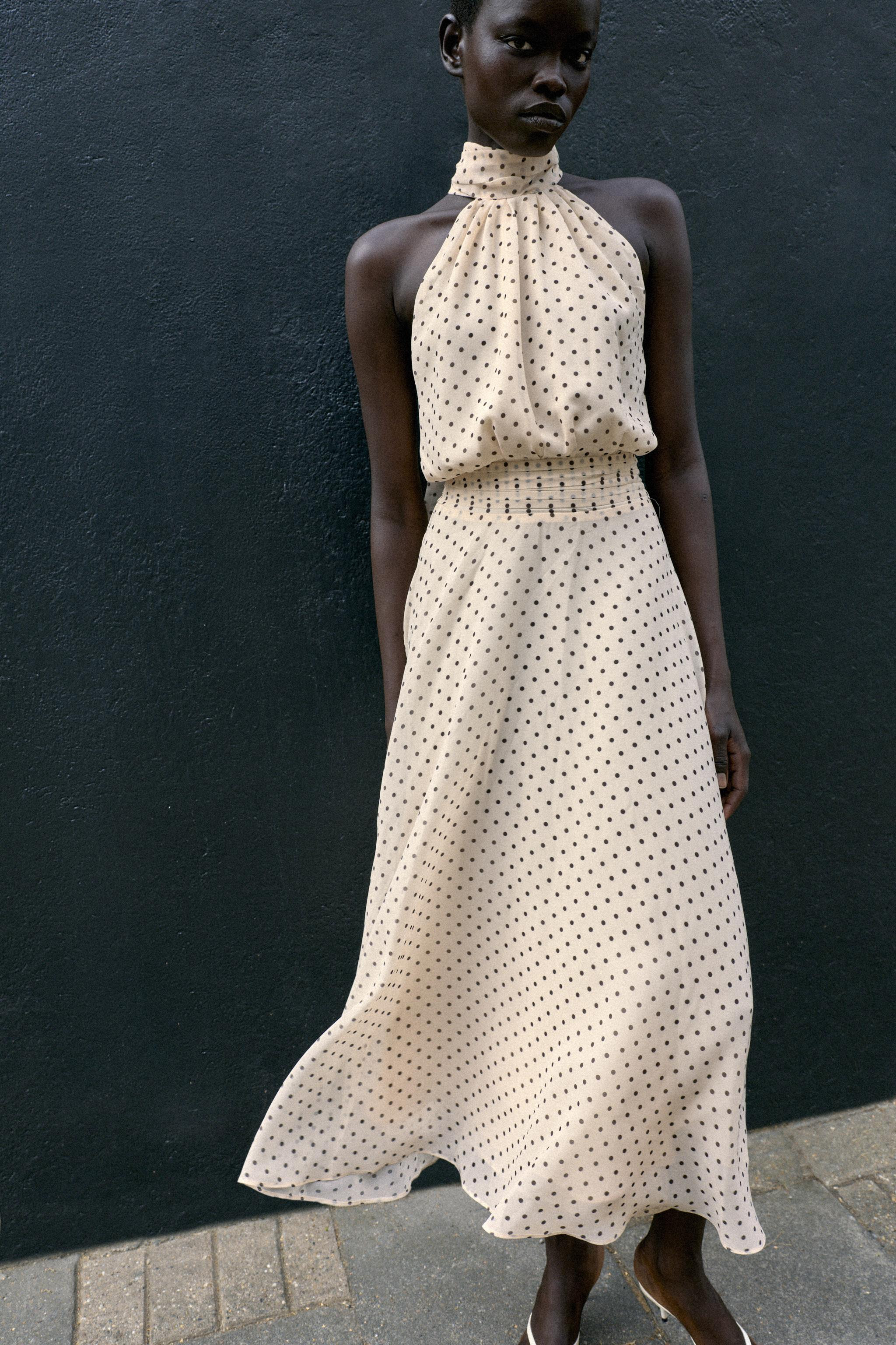 POLKA DOT HALTER MIDI DRESS | Zara Canada
