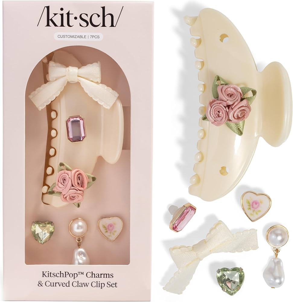 KitschPop ™ Hair Clips For Women with Charm Sets -Customizable Curved Claw Clip With Interchang... | Amazon (US)