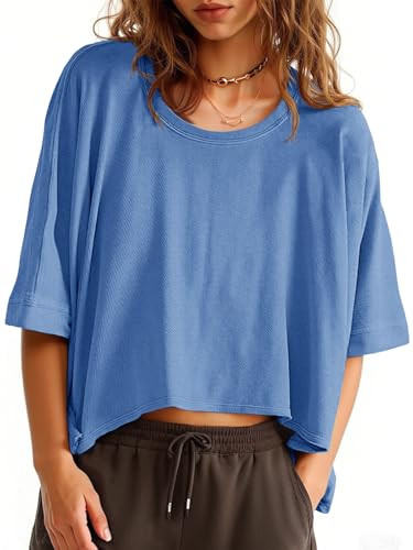 Tankaneo Womens Oversized T-Shirts Cropped Summer Casual Short Sleeve Loose Fit Tee Tops | Amazon (US)