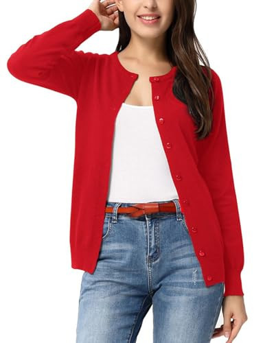GRACE KARIN Button Down Red Cardigans for Women Lightweight Crewneck Open Front Knit Cardigan Sweaters Fall Clothes M | Amazon (US)
