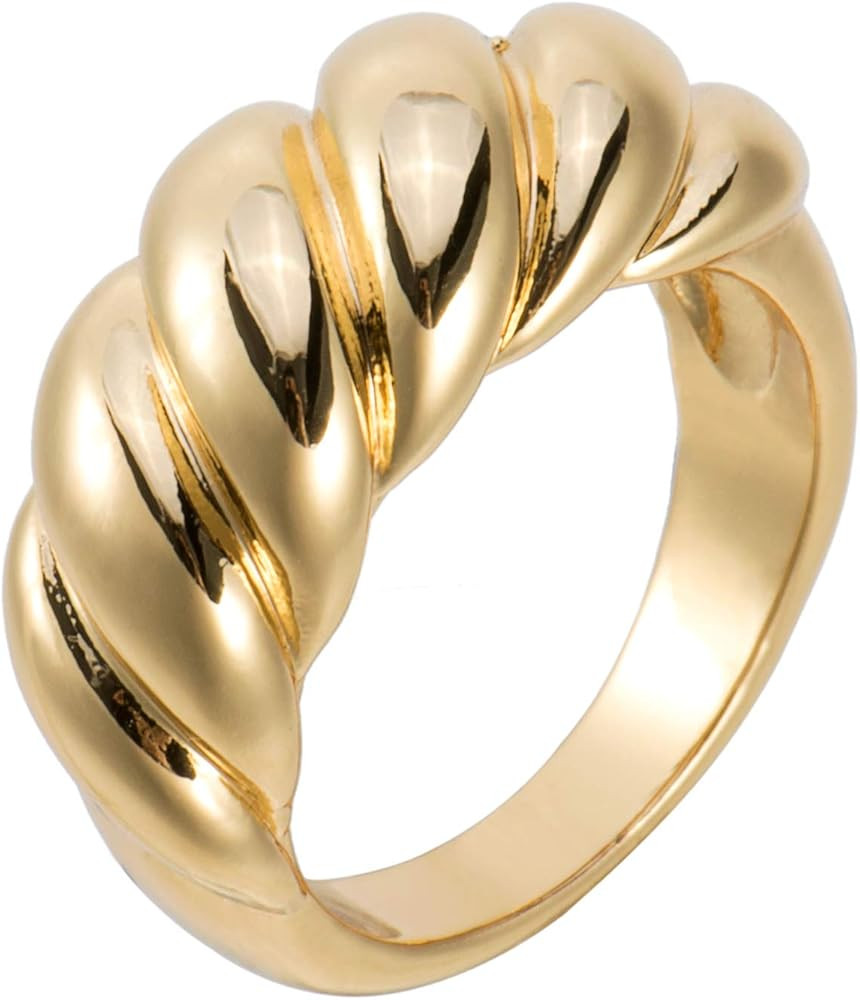 Baguette Dome Ring | CZ Set Gold Dome Ring | CZ Stacking Thick Band | Amazon (US)