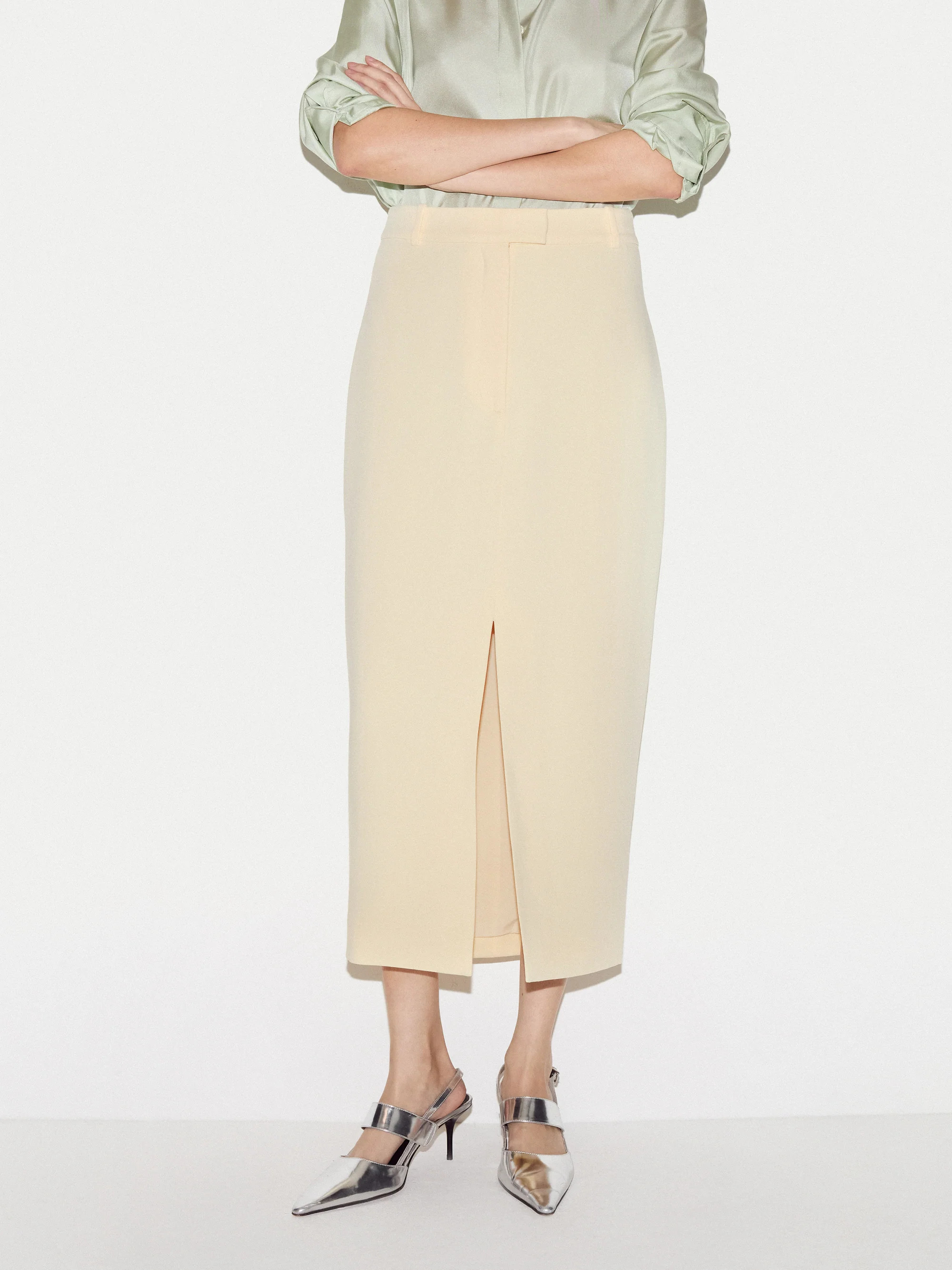 Tailored Split Front Skirt | Yellow | Jigsaw (UK)