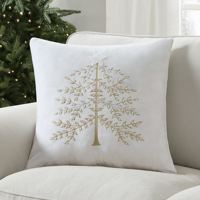 My Texas House Margaret 20" x 20" Ivory Velvet Embellished Tree Decorative Pillow | Walmart (US)
