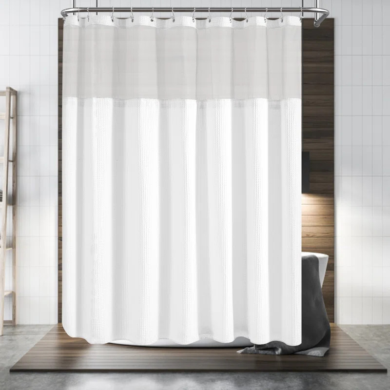 78" H x 71" W White Honeycomb Waffle Weave Shower Curtain With Snap-In Liner | Wayfair Professional