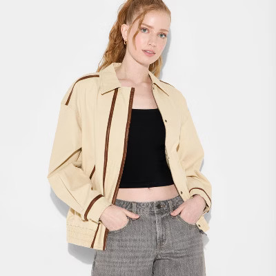 Women's Canvas Faux Leather Trim Bomber Jacket - Wild Fable™ Beige M | Target