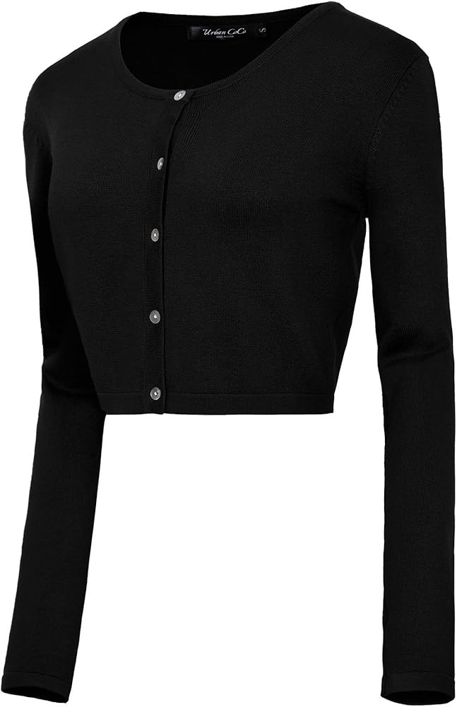 Urban CoCo Women's Button Down Crew Neck Cropped Cardigan Lightweight Shrug Kint Sweater | Amazon (US)