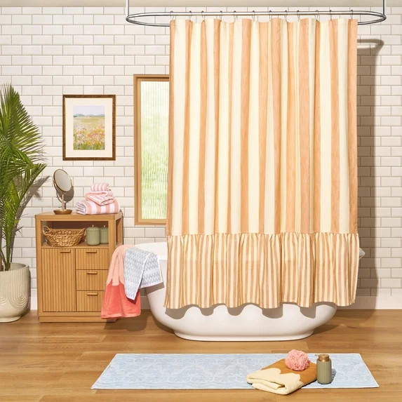 Beautiful Amber Yellow Mix & Match Stripe Shower Curtain by Drew Barrymore, Cotton & Polyester, 7... | Walmart (US)