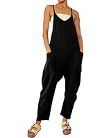 Yeokou Womens Harem Jumpsuits Black Baggy Overalls Cotton Linen Loose Fit Jumpers with Big Pocket... | Amazon (US)