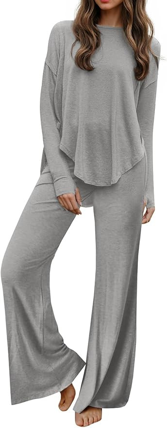 Tankaneo Womens 2 Piece Outfits Lounge Sets Casual Batwing Long Sleeve Crewneck Tunic Wide Legs P... | Amazon (US)