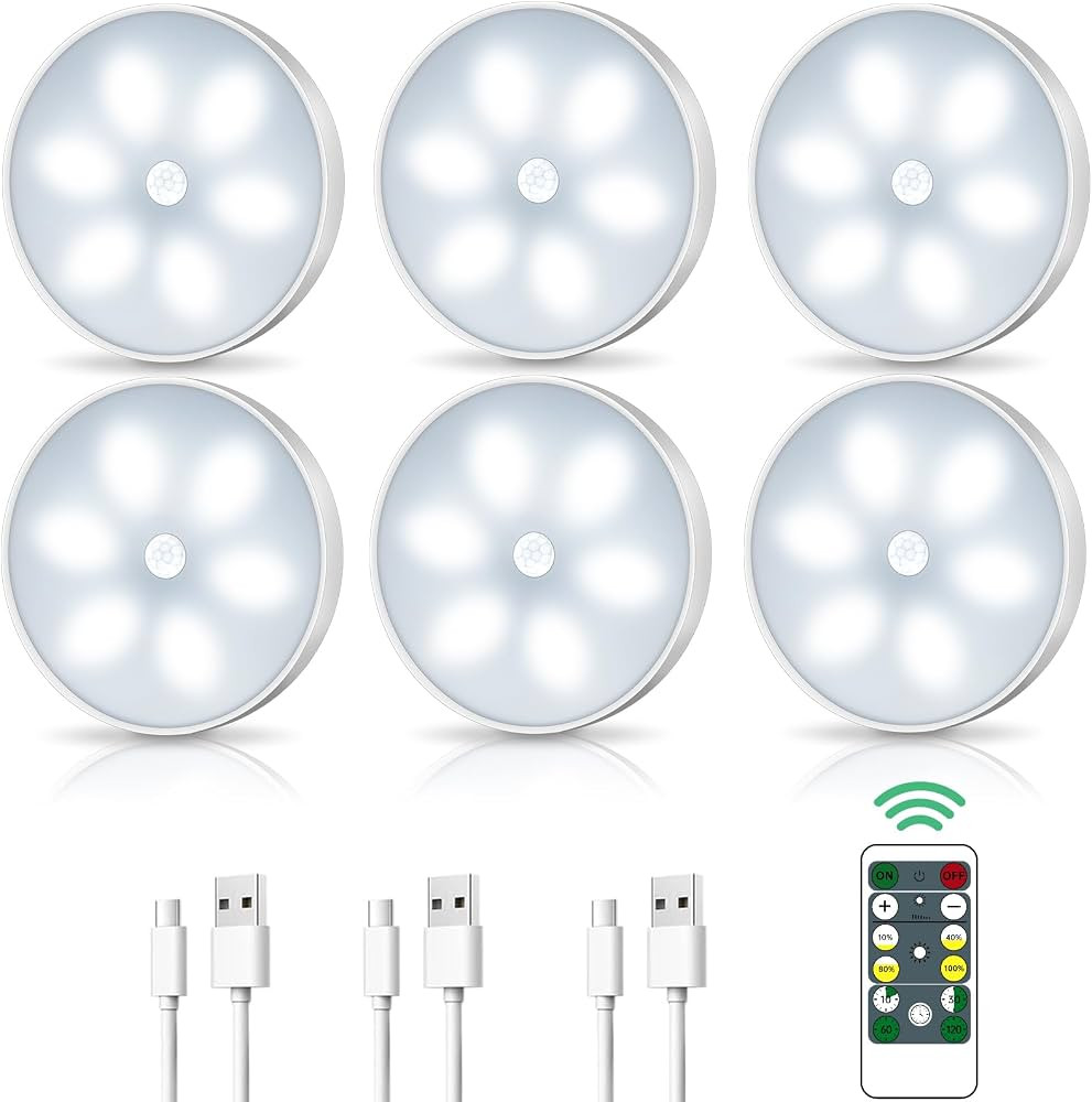Lightbiz LED Closet Lights Motion Sensor Puck Light, USB Rechargeable Battery Powered Puck Lights... | Amazon (US)