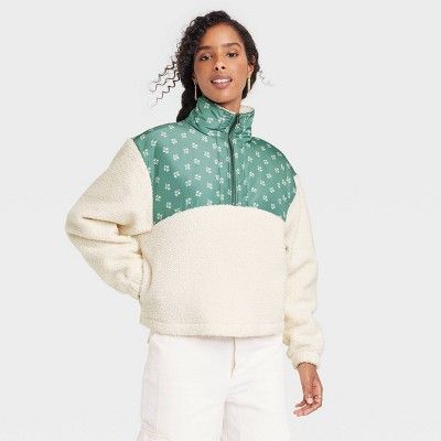 Women&#39;s Colorblock Quarter Zip Sherpa Sweatshirt - Universal Thread&#8482; White S | Target