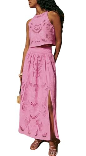 NIFTRIRY Womens Summer Sets 2 Piece Outfits Tank Top and Maxi Skirt Embroidered Suit Elegant | Amazon (US)