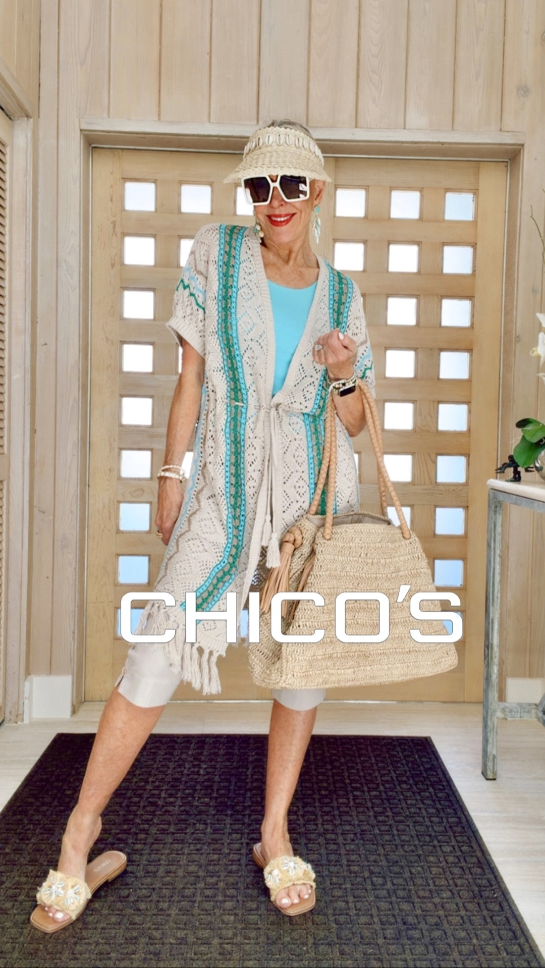 Out Chico’s is 40% off. Rainbow crochet pointelle duster vest.
Made with a rainbow cotton-blend fabric in a crochet pointelle design. Featuring a self belt and fringed hemline for a more elevated look and feel.
These capris are amazing. The fit…so good. 4 colors and I bought all of them. On trend and the price is right. 
My accessories (bag and visor) by Romi The Brand. Made in Bali. My favorite bag this summer

#LTKOver40 #LTKSaleAlert #LTKgrwm