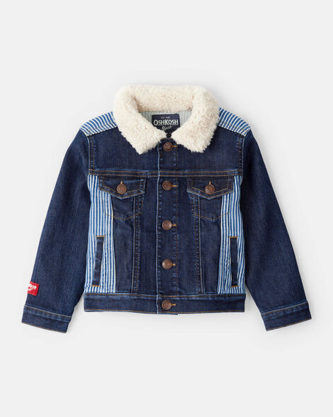 Toddler Hickory Stripe Denim Jacket with Teddy Fleece Collar - Blue | Carter's Inc