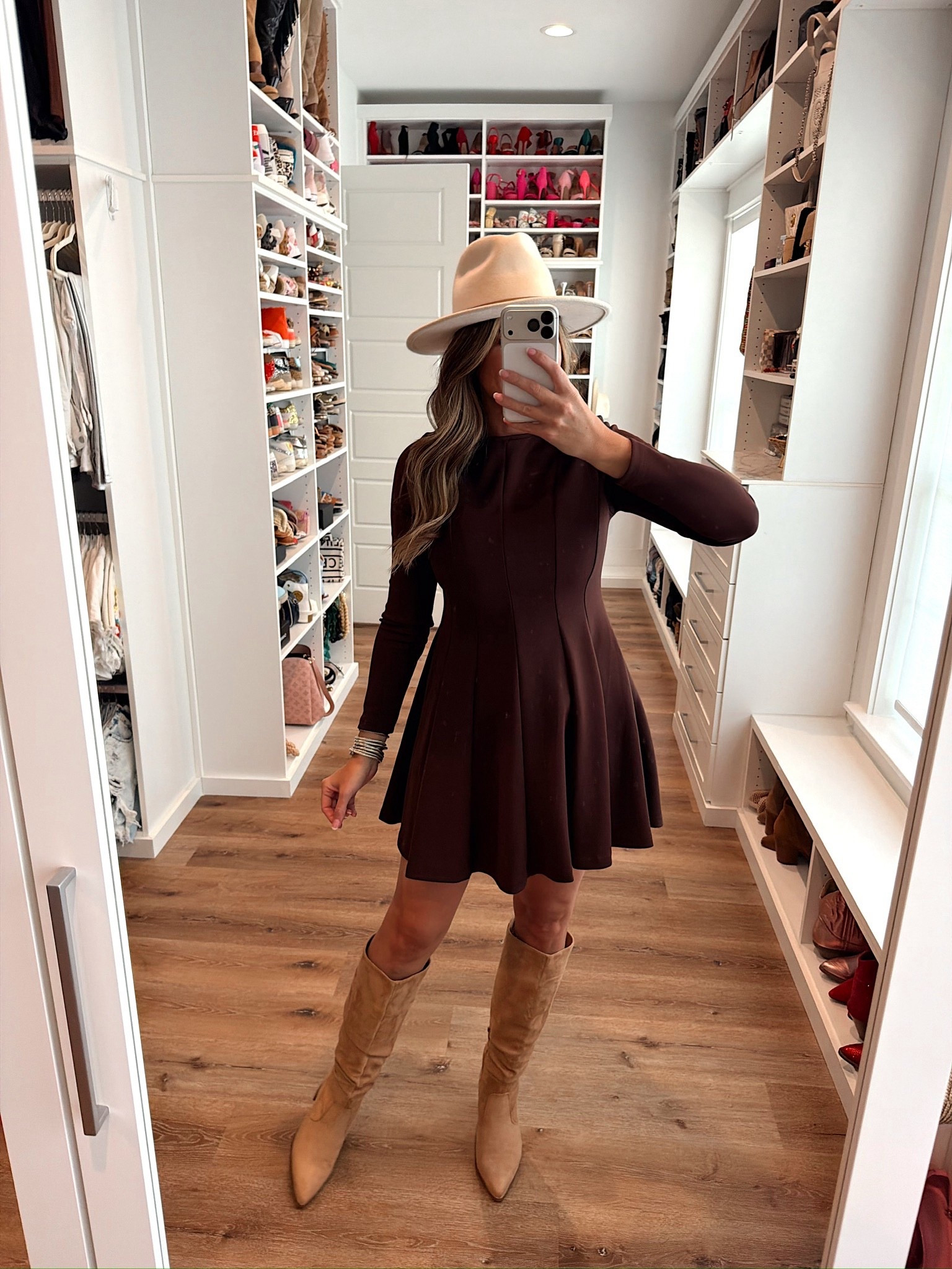 In a small long sleeve a line sweater dress, hat, knee high boots and accessories- fits tts.

#LTKStyleTip #LTKSeasonal #LTKFindsUnder50