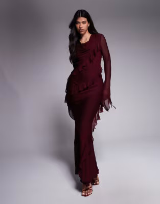 Daska chiffon ruffle maxi dress in burgundy | ASOS (Global)
