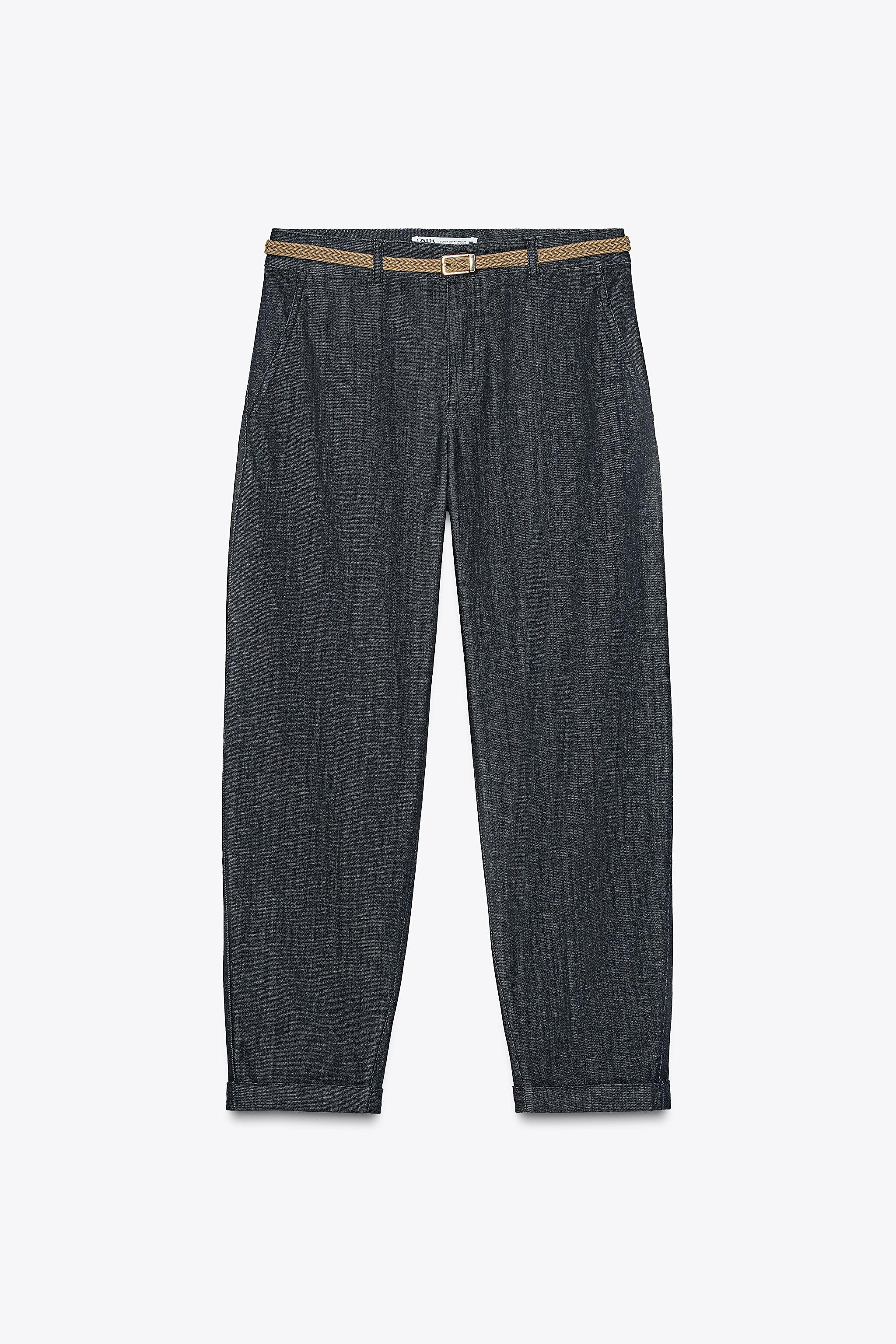 Z1975 BRAIDED BELT CHINO DENIM TROUSERS | Zara UK