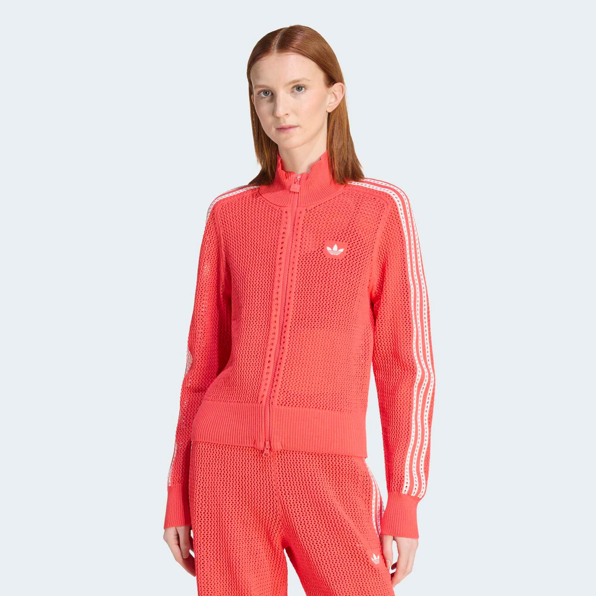 adidas Originals Women's Knitted Crochet Firebird Track Top, Small, Semi Lucid Red | DICK'S Sporting Goods