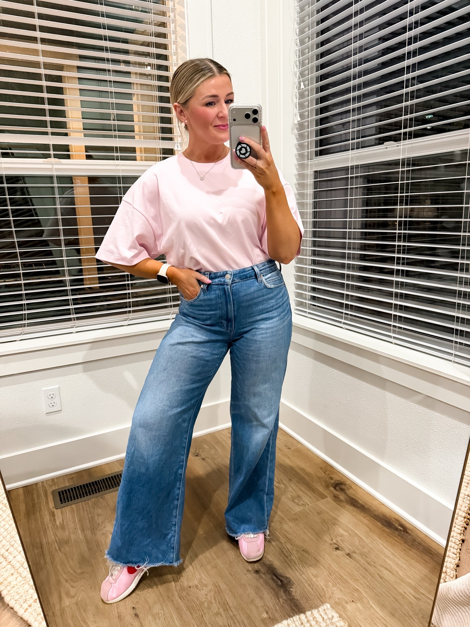 Casual outfit idea, this would even be great for Valentines Day! 

You have to grab this tee. It’s not just any tee, it cuts in at the waist making it perfect for tucking. No extra bulk. I love the oversized appearance, the drop sleeves. The quality is incredible, 100% cotton & a great weight and it’s so soft. Need I say more? 

Go with your smaller size in these splurge worthy jeans. 

#LTKValentine #LTKPetite #LTKOver40