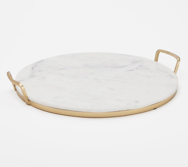 17" Round Marble Tray with Gold Accents by Lauren McBride | QVC