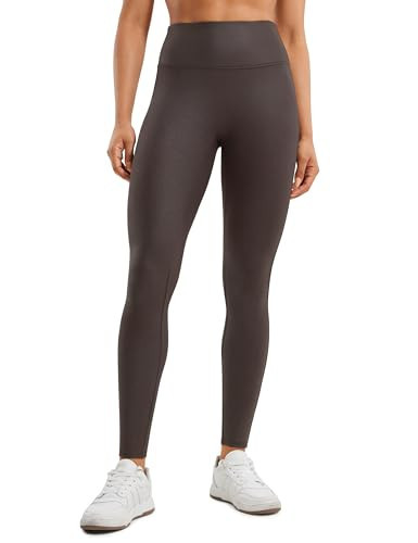 CRZ YOGA Butterluxe Matte Faux Leather Leggings for Women 28'' - No Front Seam High Waist Stretch Tights Pleather Pants Hot Fudge Brown Foil Pattern Medium | Amazon (US)