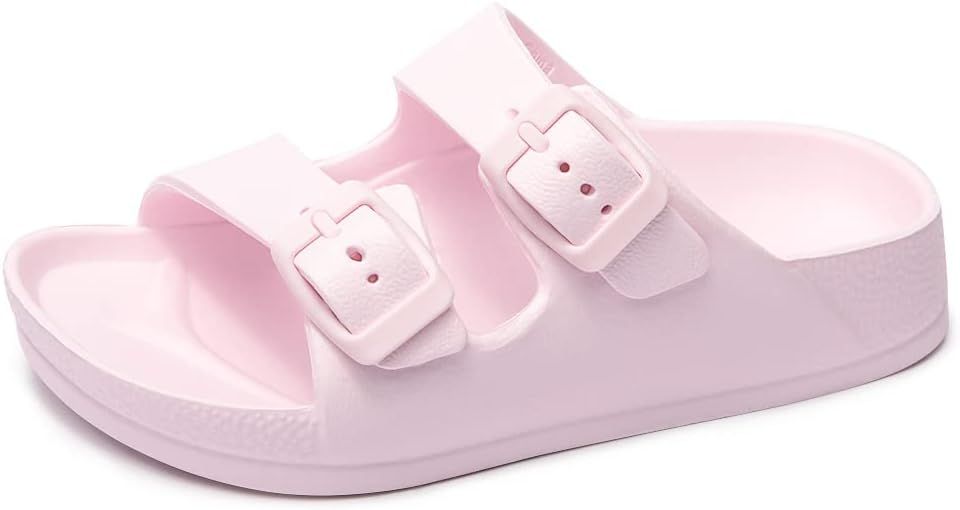 FUNKYMONKEY Unisex-Child Slides Double Buckle Adjustable EVA Flat Sandals for Boys Girls | Amazon (US)