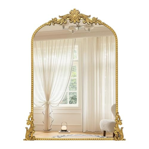 Growsun Vintage Gold Arched Mirror, 24’’x36’’ Antique Baroque Ornate Wall Mirror Decor with Full Metal Frame for Fireplace/Entryway/Living Room/Bathroom | Amazon (US)