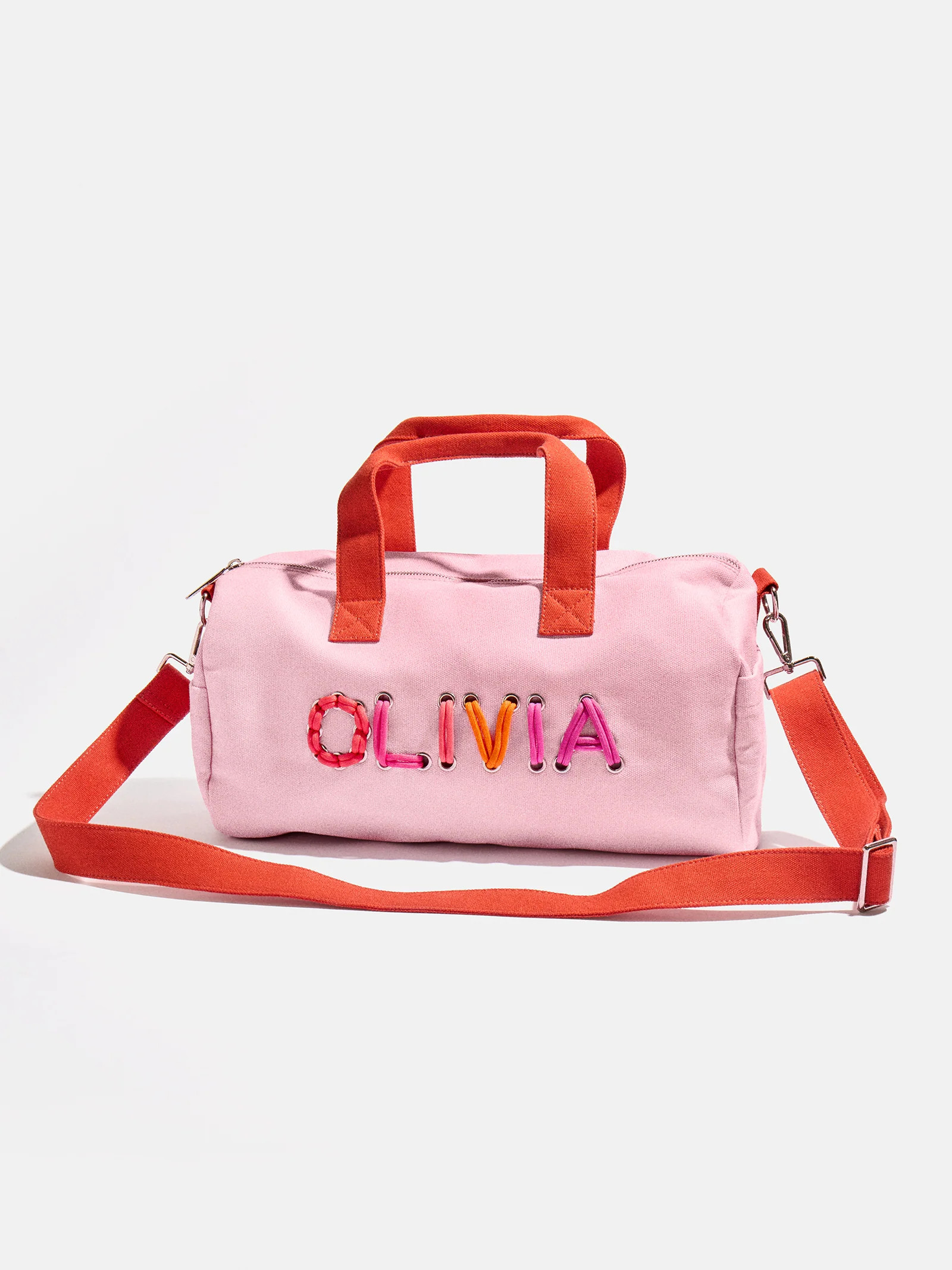 Thready to Go Kids' Custom Duffle - Pink/Red Multi | BaubleBar