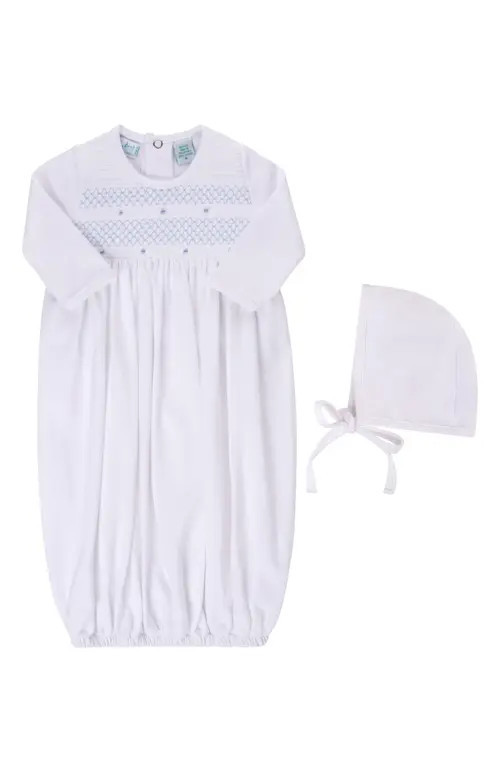 Feltman Brothers Smocked Bullion Gown & Bonnet Set in Blue at Nordstrom, Size Newborn | Nordstrom