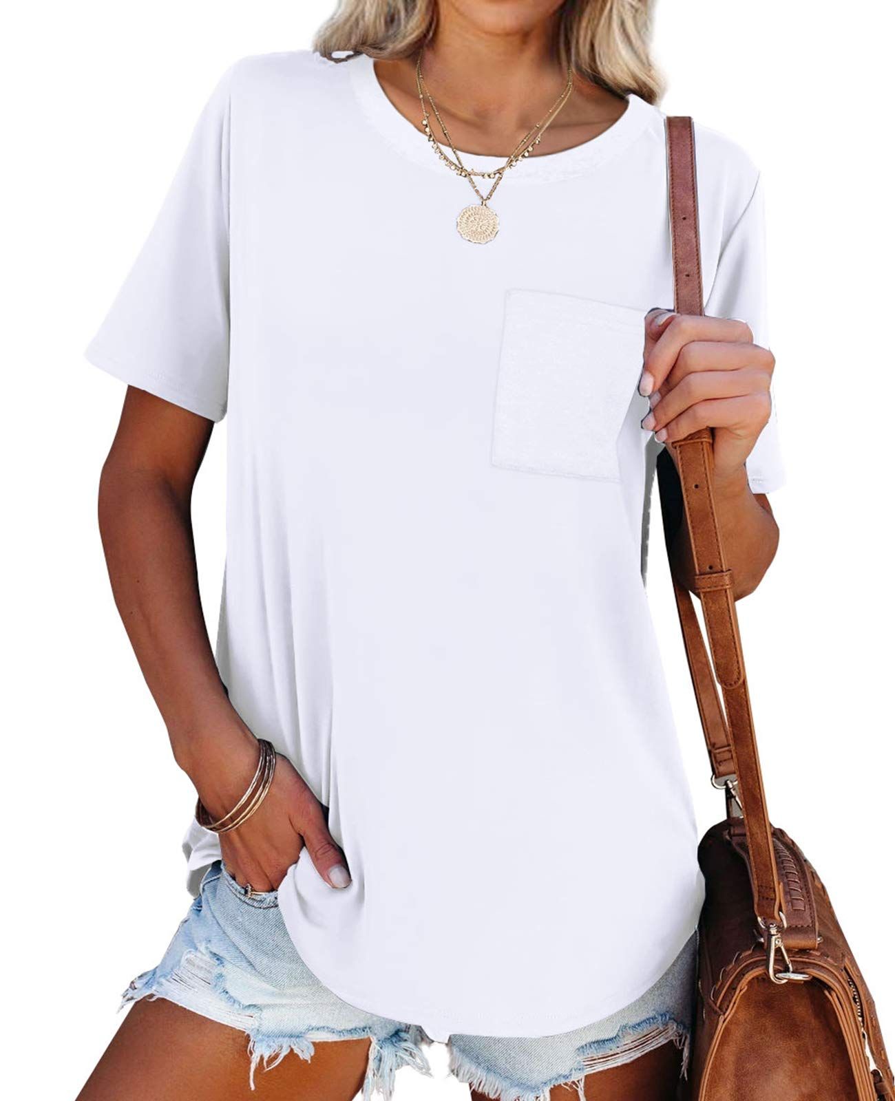NSQTBA Womens Tshirts Short Sleeve Summer Tops Plain T Shirts Basic Tees S-2XL | Amazon (US)