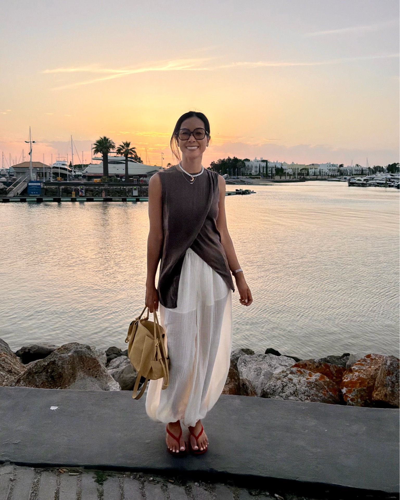 I’m wearing my sheer balloon trousers looking chic for the kids 
I’m wearing size 8
Drape top size small
Red heel 
Preloved Loewe bag
