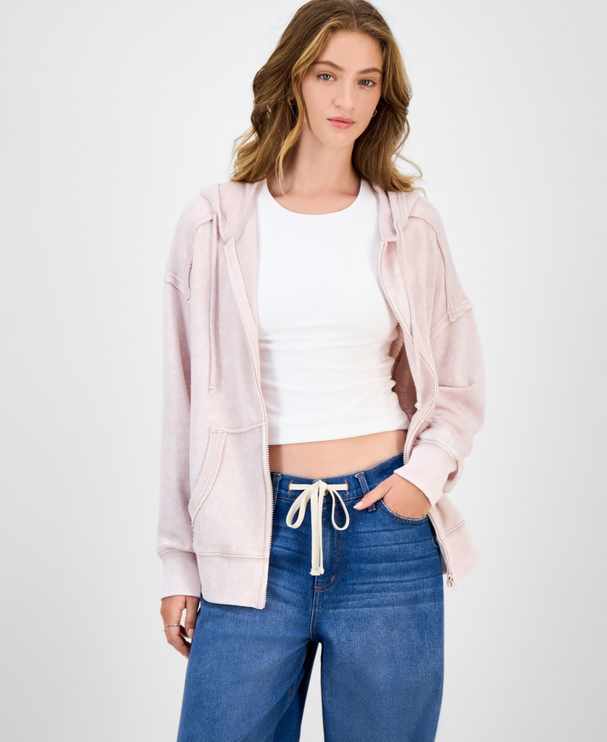 Hippie Rose Juniors' Mineral Wash Zip-Up Hoodie - Hush Pink | Macy's