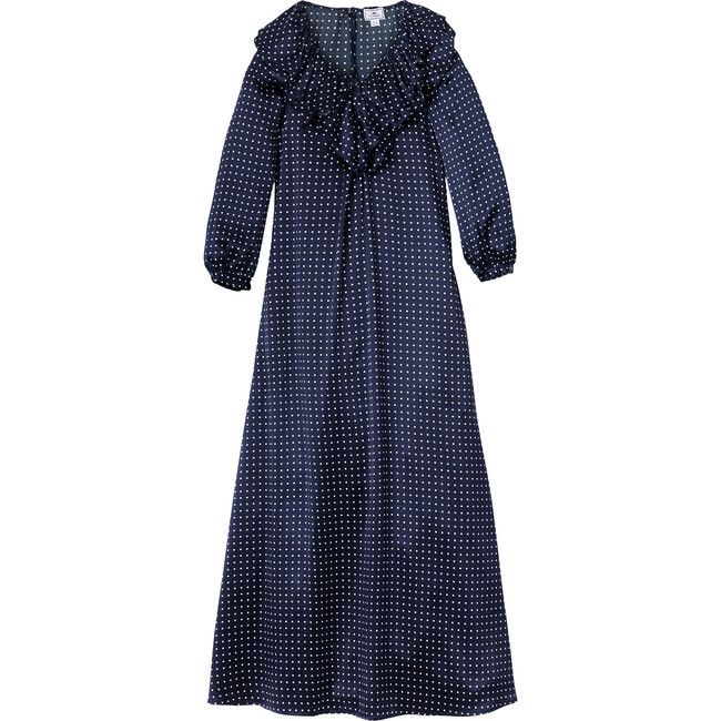 Women's Silk Polka Dot Anastasia Night Dress, Navy | Maisonette