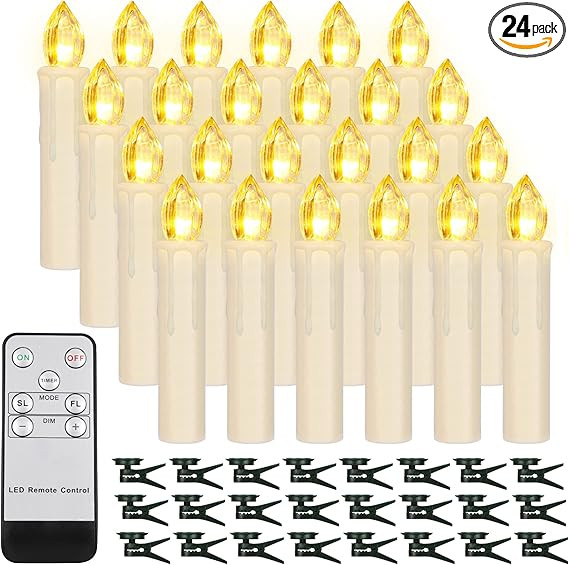 24PCS LED Flameless Taper Candles Flickering with Remote Timer, Battery Operated Waterproof Chris... | Amazon (US)