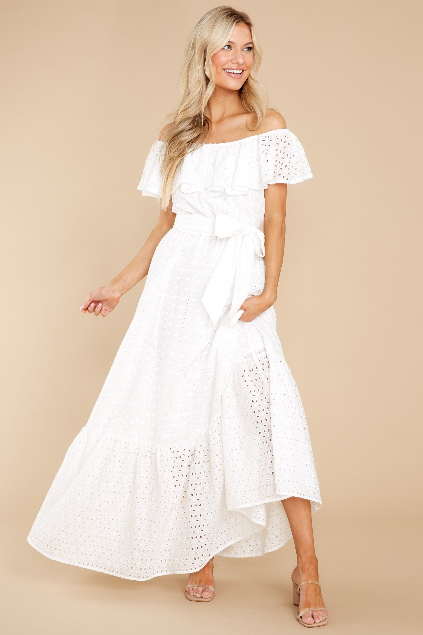 Sweep You Away White Maxi Dress | Red Dress 