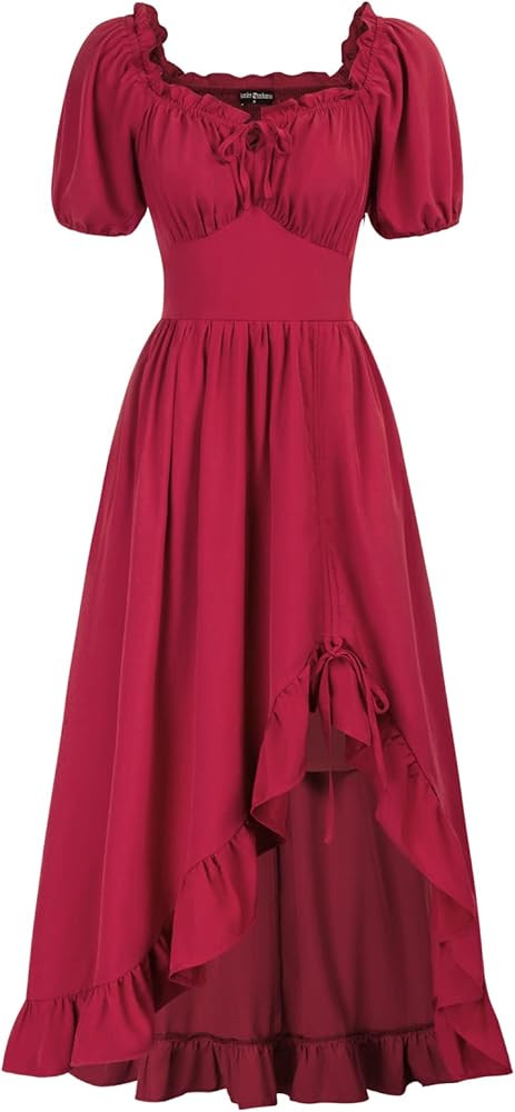 Scarlet Darkness Renaissance Dress Women Cottagecore Corset Dress Ruffle Maxi Dress with Pockets | Amazon (US)