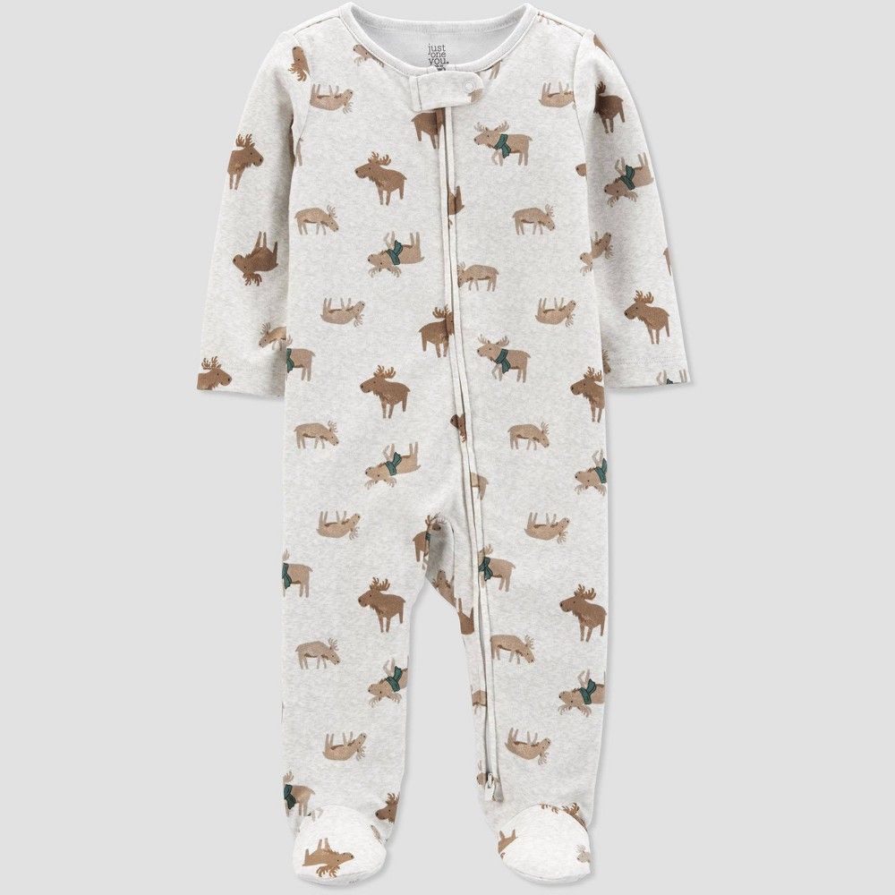 Baby Boys' Moose Footed Pajama - Just One You made by carter's Oatmeal Heather 3M, Grey | Target