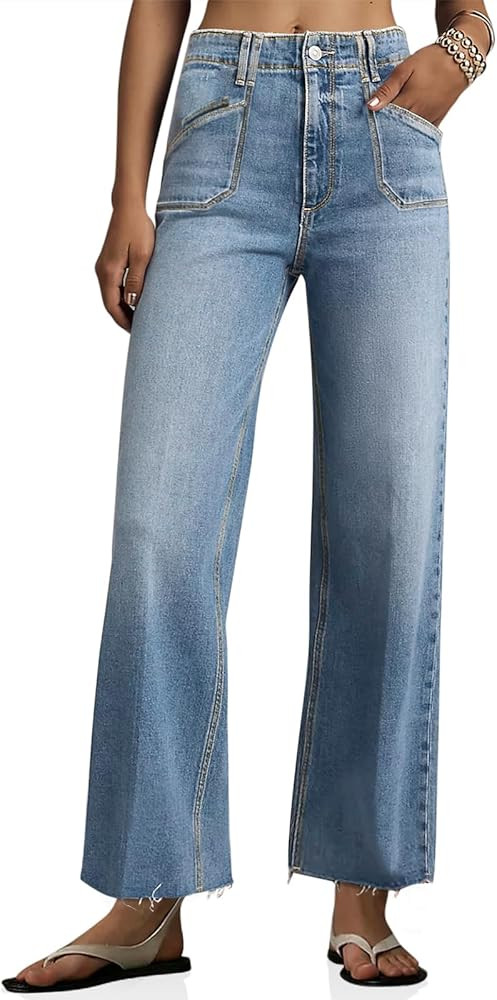 Cicy Bell Womens High Waisted Cropped Jeans Trendy Stretchy Baggy Straight Leg Raw Hem Capri Deni... | Amazon (US)