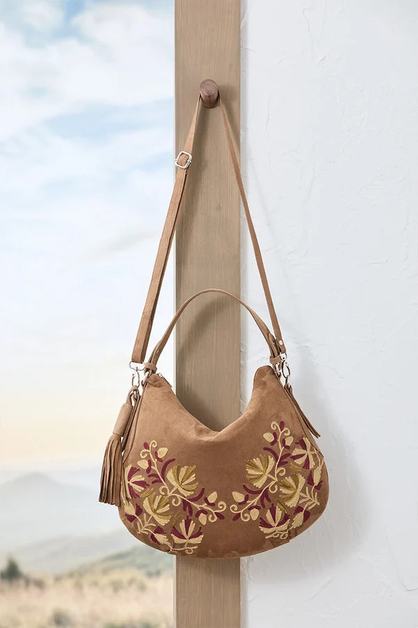 Floral Embroidered Suede Hobo | Coldwater Creek