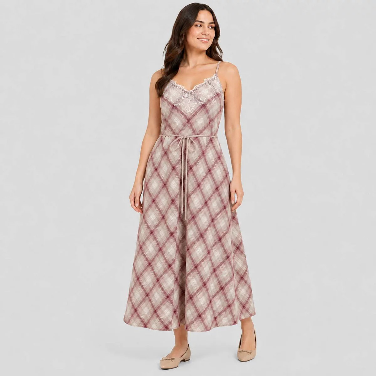 Women's Lace Cotton Maxi Sundress - Universal Thread™ Mauve Plaid S | Target