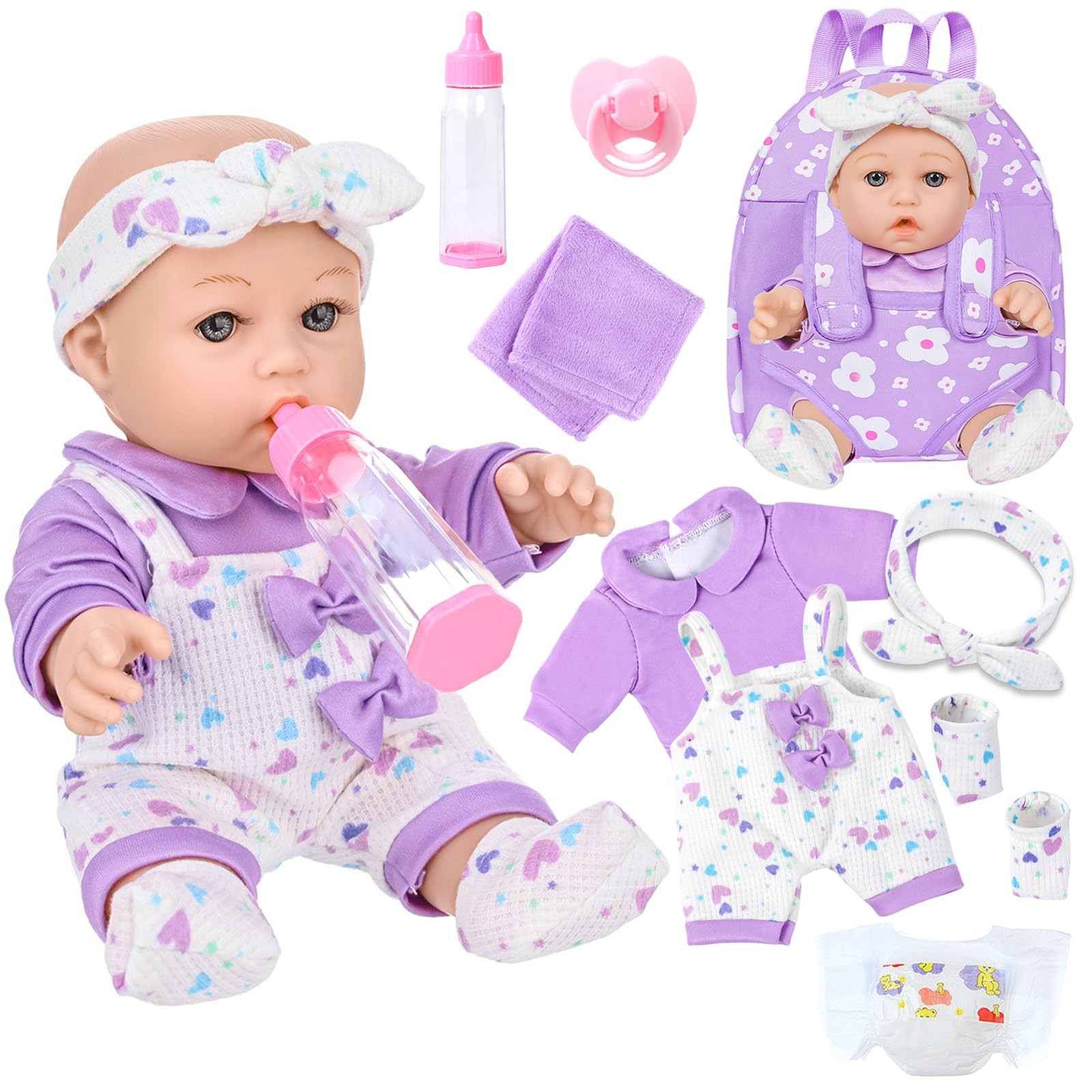 UZIDBTO 12" Baby Doll with Flower Pattern Backpack Carrier,12 Inch Realistic Baby Dolls with Clot... | Amazon (US)
