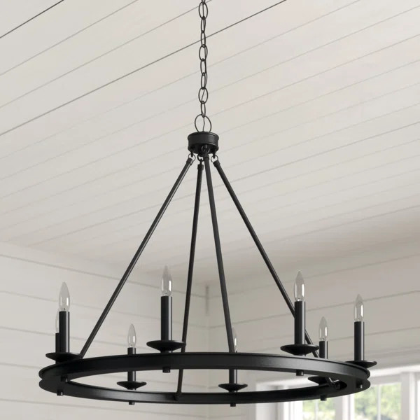 Poynor 8 - Light Candle Style Wagon Wheel Chandelier | Wayfair North America