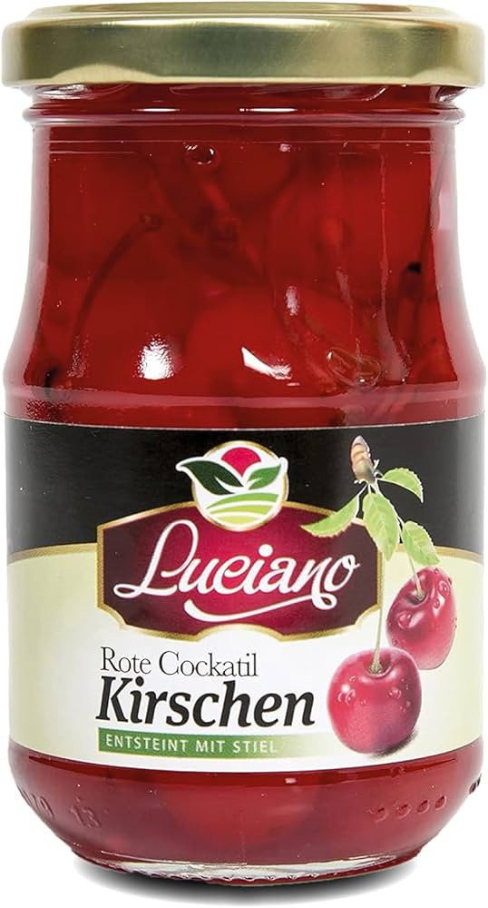 Luciano Cocktail Kirschen 125g - Maraschino Cocktailkirsche ohne Kern Sauerkirschen im Glas mit S... | Amazon (DE)
